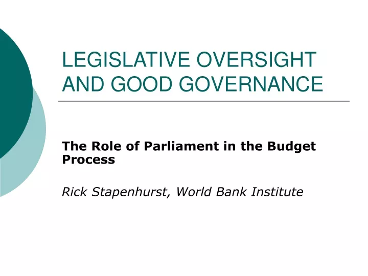 legislative oversight and good governance