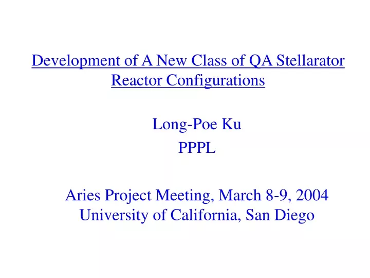development of a new class of qa stellarator reactor configurations