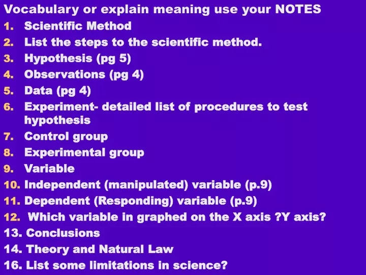 vocabulary or explain meaning use your notes