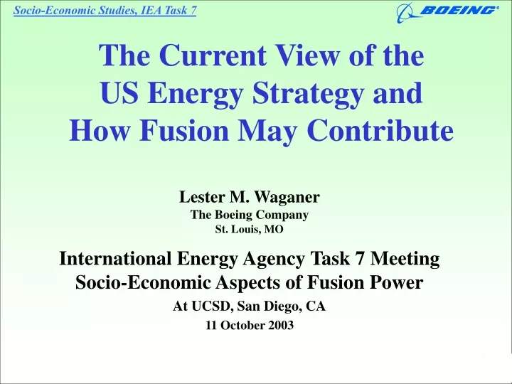 the current view of the us energy strategy and how fusion may contribute