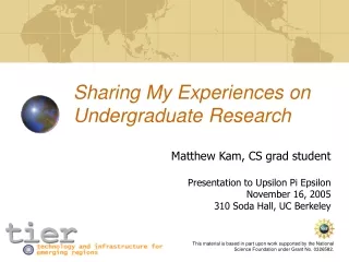Sharing My Experiences on Undergraduate Research