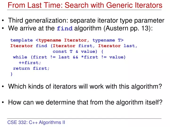from last time search with generic iterators