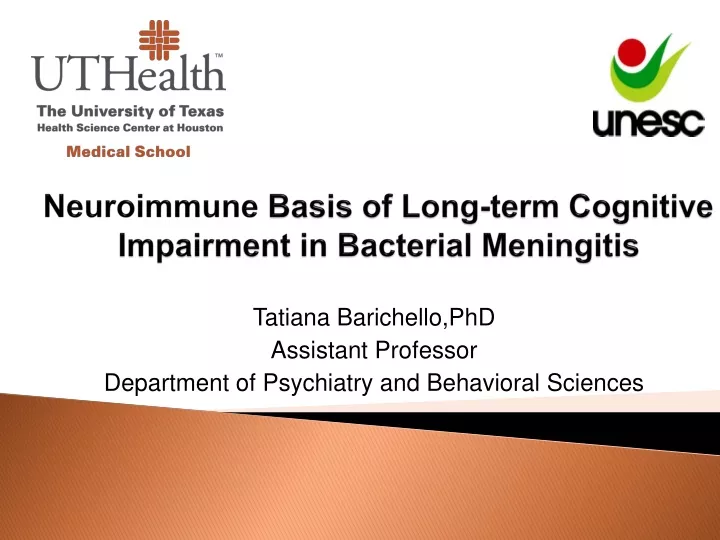 neuroimmune basis of long term cognitive impairment in bacterial meningitis