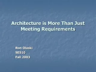 Architecture is More Than Just Meeting Requirements