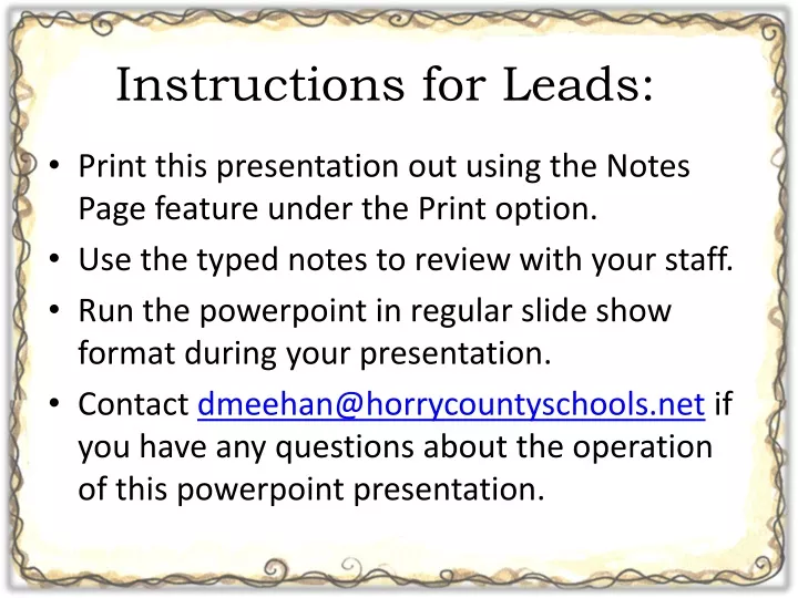 instructions for leads