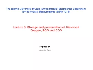 Lecture 3: Storage and preservation of Dissolved Oxygen, BOD and COD