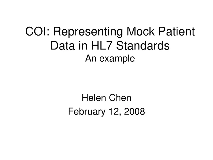 coi representing mock patient data in hl7 standards an example