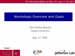 Workshops Overview and Goals