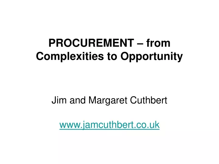 procurement from complexities to opportunity