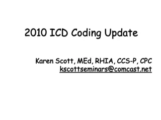 ICD-9-CM Diagnosis Changes Official Coding Guidelines  ICD-10 Update  Procedures MS-DRG update