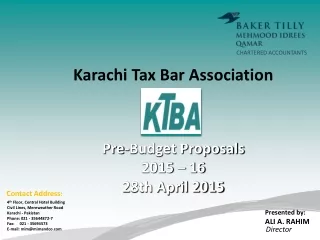 Karachi Tax Bar Association Pre-Budget Proposals 2015 – 16 28th April 2015