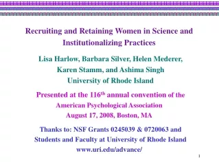 Recruiting and Retaining Women in Science and Institutionalizing Practices
