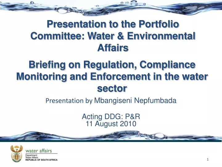 presentation to the portfolio committee water environmental affairs