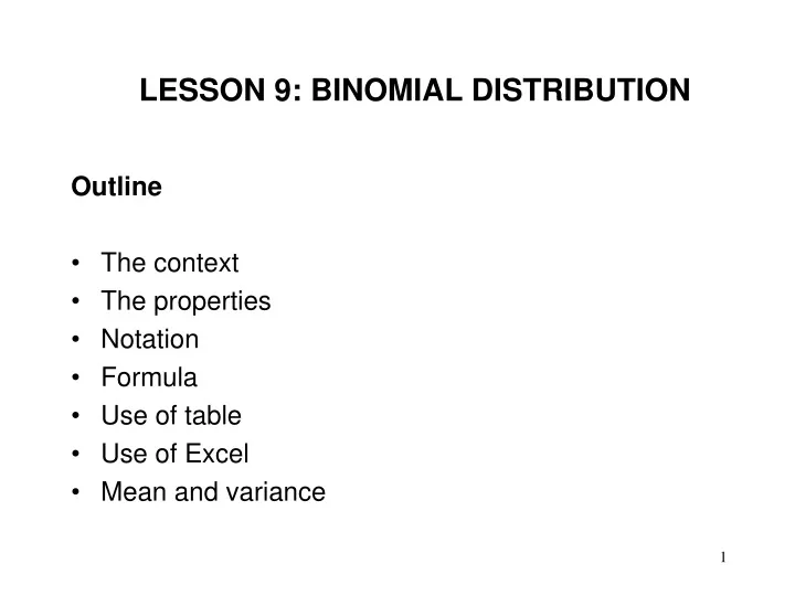 lesson 9 binomial distribution
