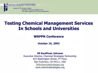 Jill Kauffman Johnson Executive Director, Chemical Strategies Partnership