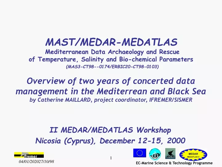 ii medar medatlas workshop nicosia cyprus december 12 15 2000