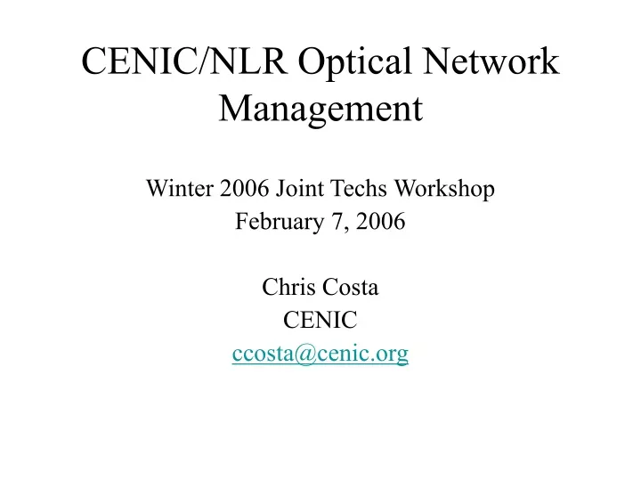 cenic nlr optical network management