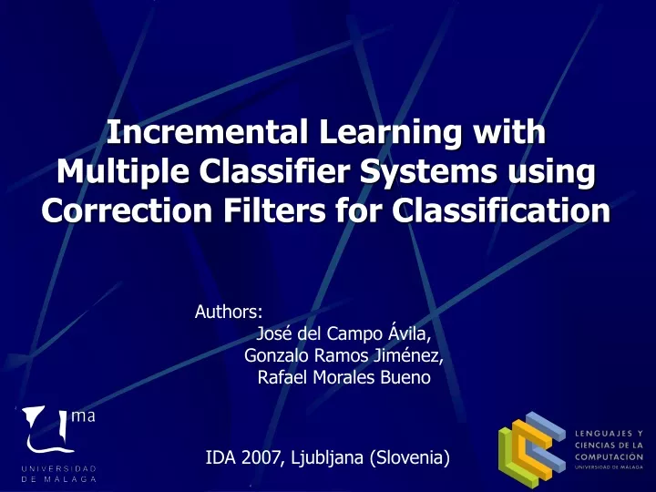 incremental learning with multiple classifier systems using correction filters for classification