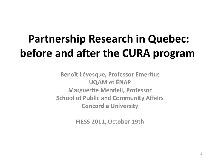 partnership research in quebec before and after the cura program