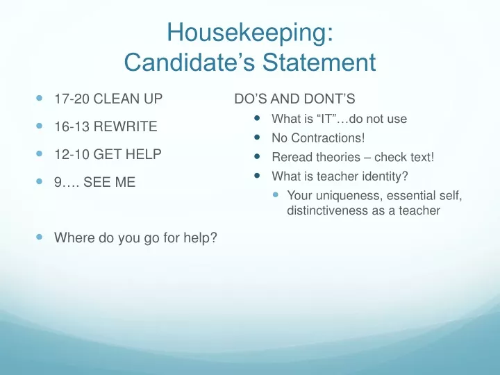 housekeeping candidate s statement