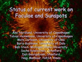 Status of current work on Faculae and Sunspots