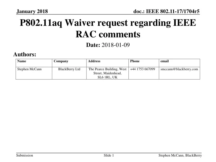 p802 11aq waiver request regarding ieee rac comments
