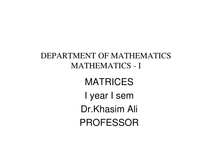 department of mathematics mathematics i