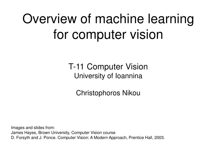 overview of machine learning for computer vision
