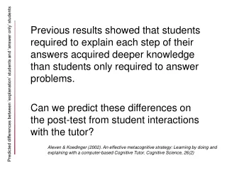 Predicted differences between ‘explanation’ students and ‘answer only’ students