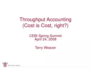 Throughput Accounting (Cost is Cost, right?)