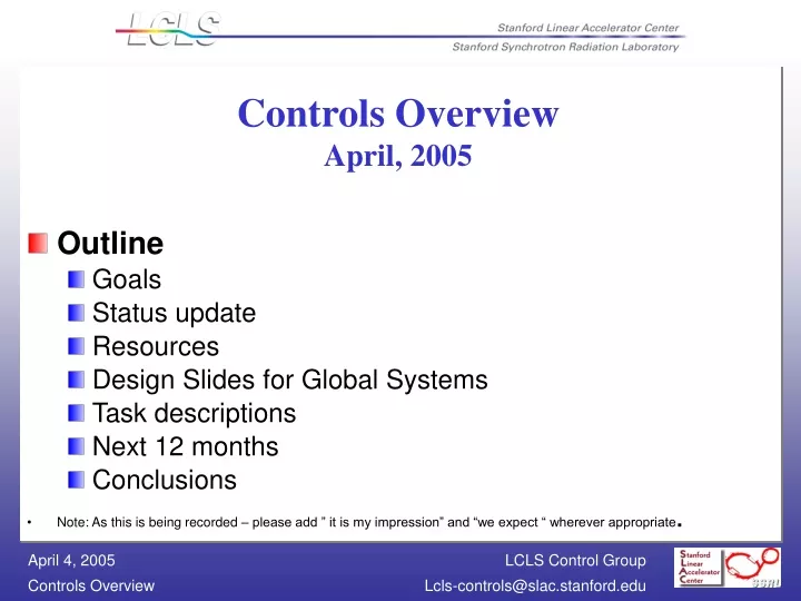 controls overview april 2005