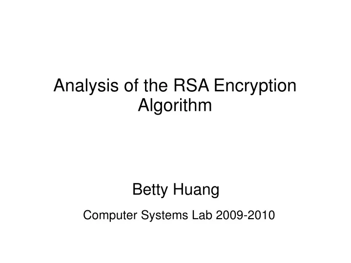 analysis of the rsa encryption algorithm