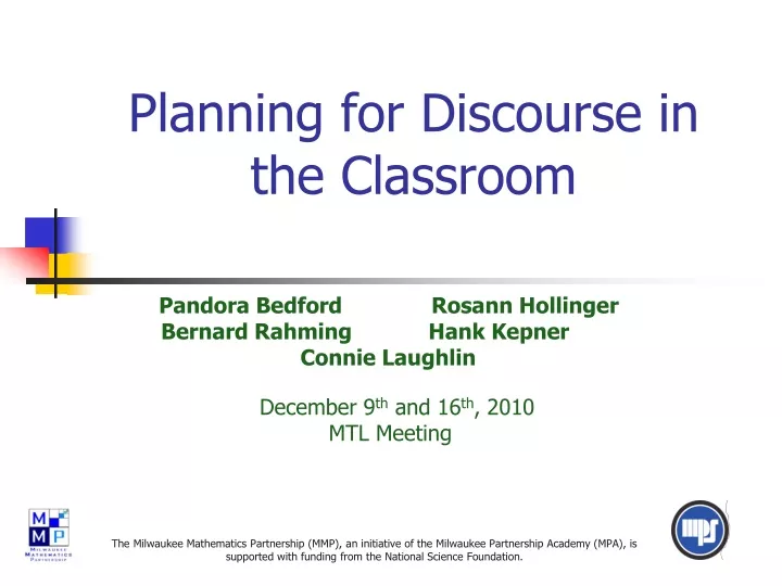 planning for discourse in the classroom