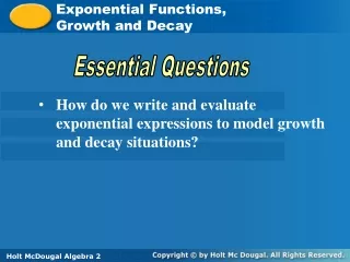 Exponential Functions,  Growth and Decay