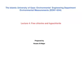 Lecture 4: Free chlorine and hypochlorite