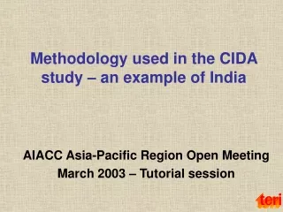 Methodology used in the CIDA study – an example of India