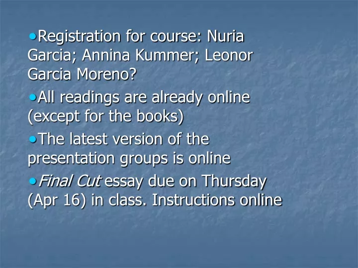 registration for course nuria garcia annina