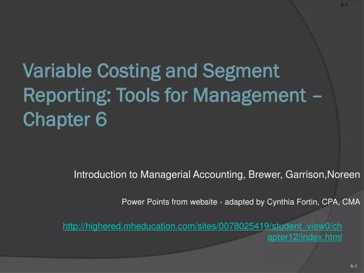 variable costing and segment reporting tools for management chapter 6