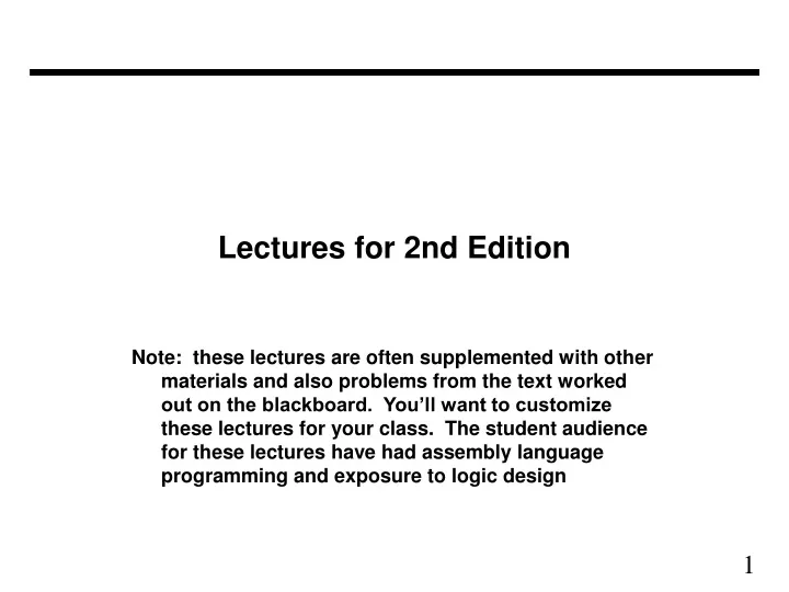 lectures for 2nd edition