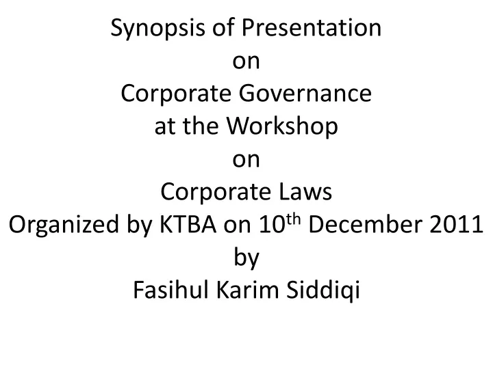 synopsis of presentation on corporate governance