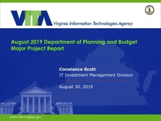 August 2019 Department of Planning and Budget Major Project Report