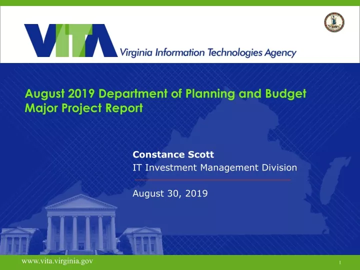 august 2019 department of planning and budget major project report