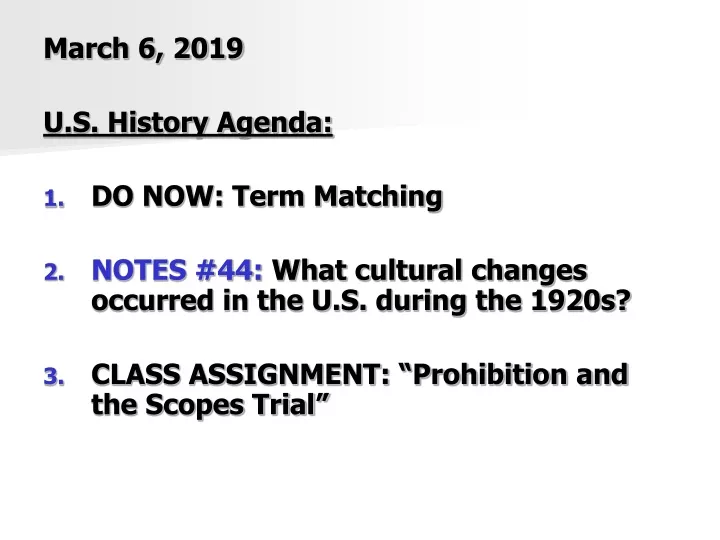 march 6 2019 u s history agenda do now term