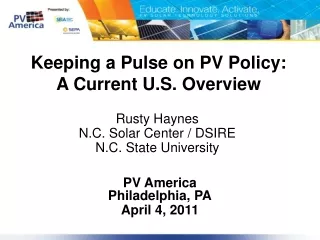 Rusty Haynes N.C. Solar Center / DSIRE N.C. State University