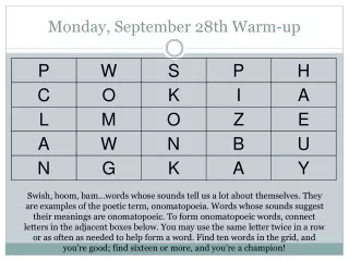 Monday, September 28th Warm-up