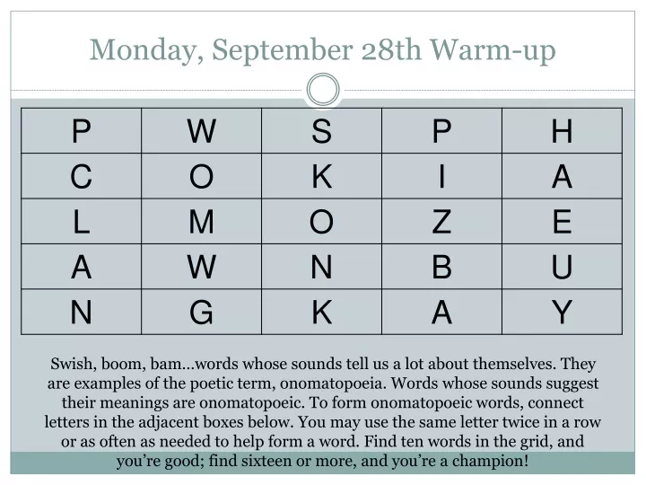 monday september 28th warm up