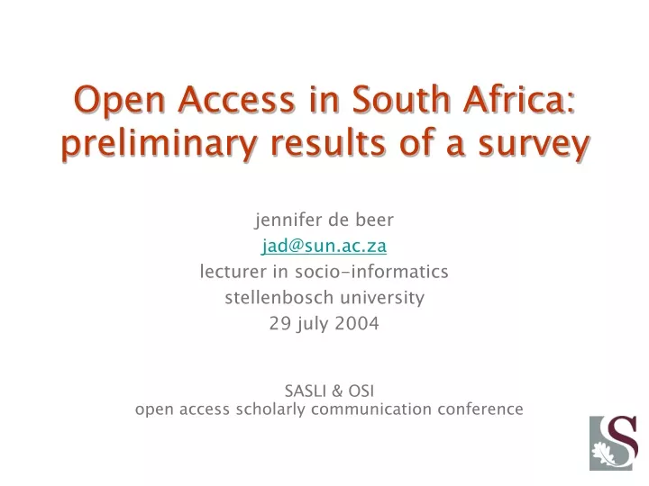 open access in south africa preliminary results of a survey