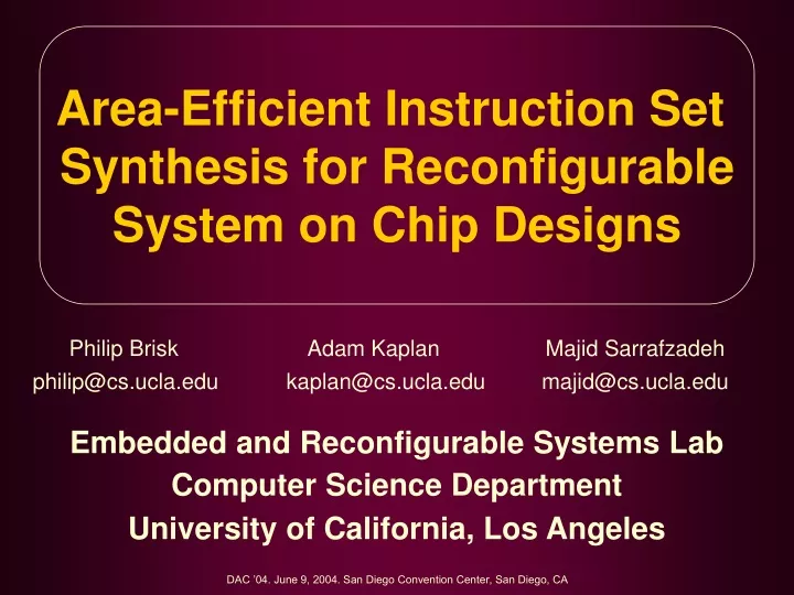 area efficient instruction set synthesis