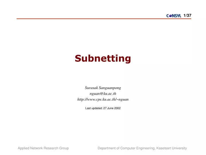 subnetting surasak sanguanpong nguan@ku