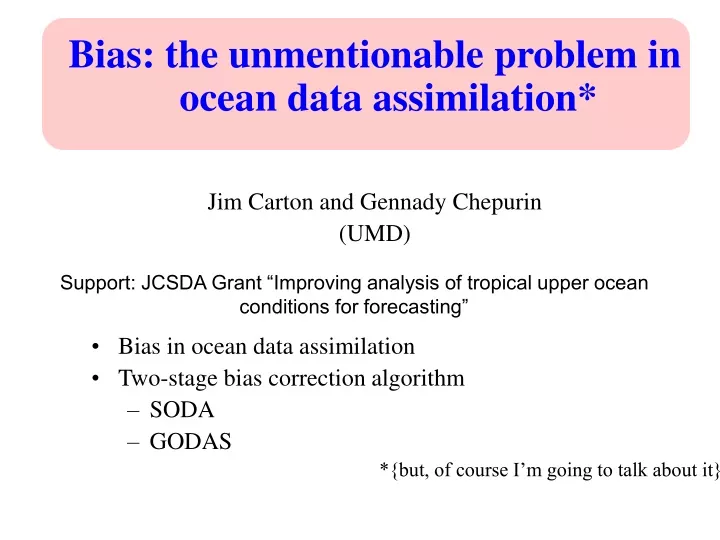 support jcsda grant improving analysis of tropical upper ocean conditions for forecasting